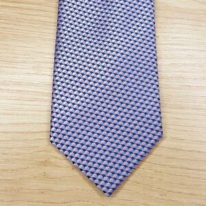 PERRY ELLIS Mens Neck Tie Pink Blue Mini Micro Dot Geo Print Satin Classic